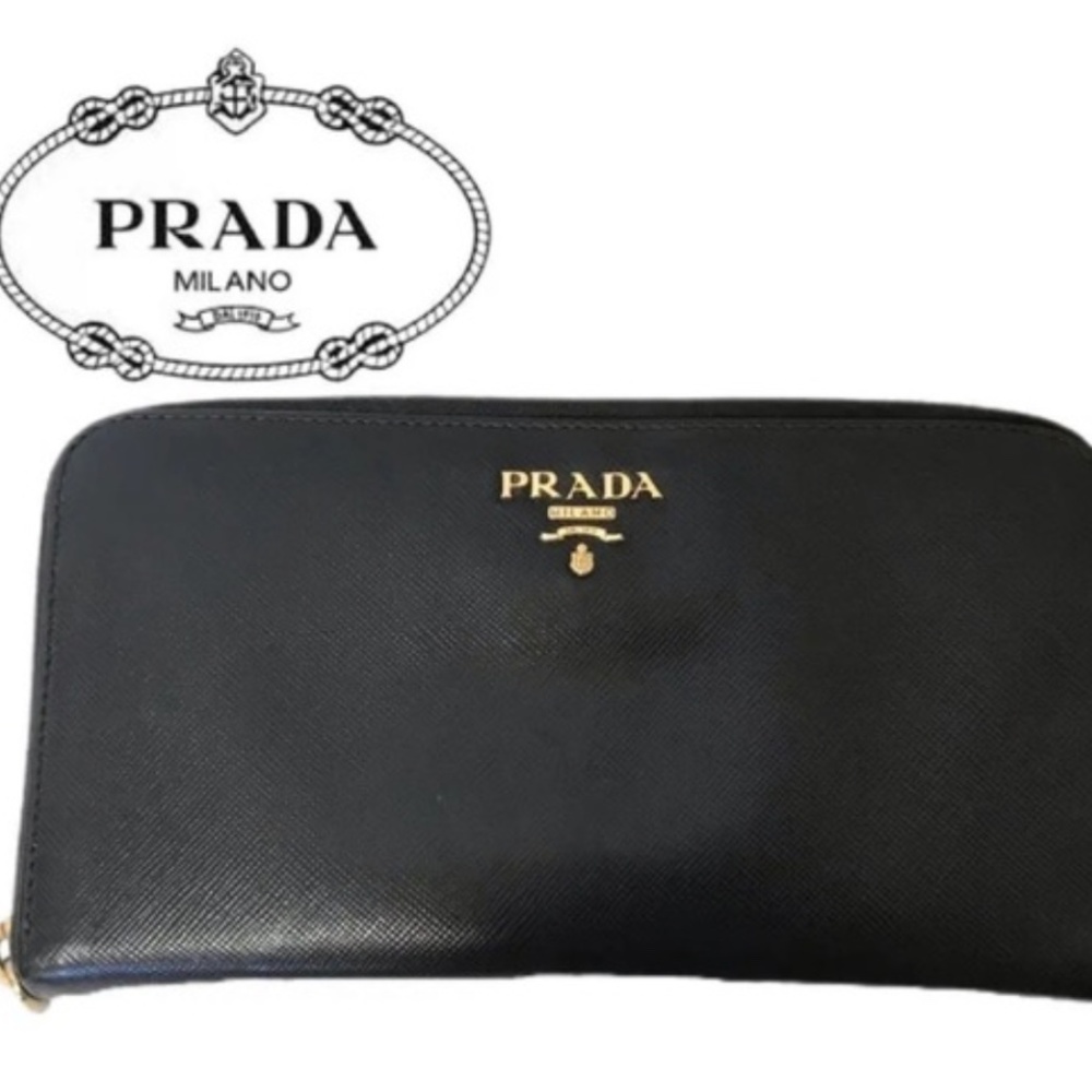 RARE PRADA Long Wallet with Red/Pink Interior!! Barbie colored interior!